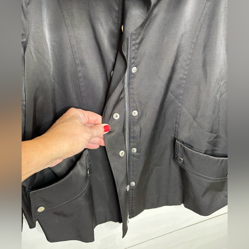 Cache Vintage 3/4 Balloon Sleeve Full Zip Snap Black Women's Jacket - Size - Picture 5 of 8